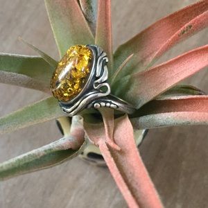 Sterling Silver and Amber Ring size 6